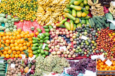 vibrant colors and lively atmosphere of the Mercado dos Lavradores in Funchal, Madeira, showcasing fresh produce, exotic fruits, and bustling market activity clipart