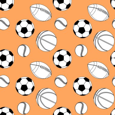 Turuncu arka planda spor topları olan kusursuz vektör deseni