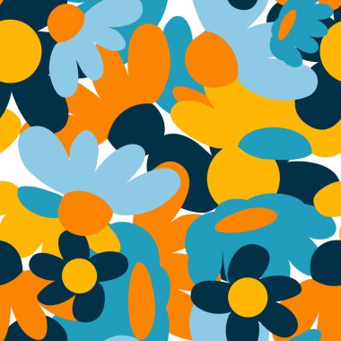 Basit papatya çiçeği vektör illüstrasyonlu pürüzsüz renkli desen