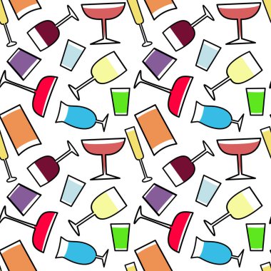 Farklı türde kokteyl vektör illüstrasyonuna sahip kusursuz desen