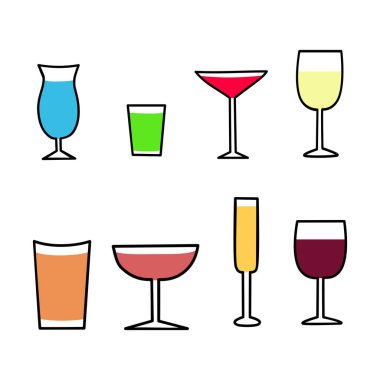 Kokteyl cam ikonu hazır. Düz biçimli vektör illüstrasyonu.