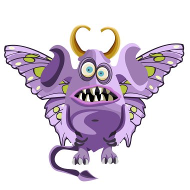 Kelebek kanatlı canavar karakter tasarımı. Vektör illüstrasyonu