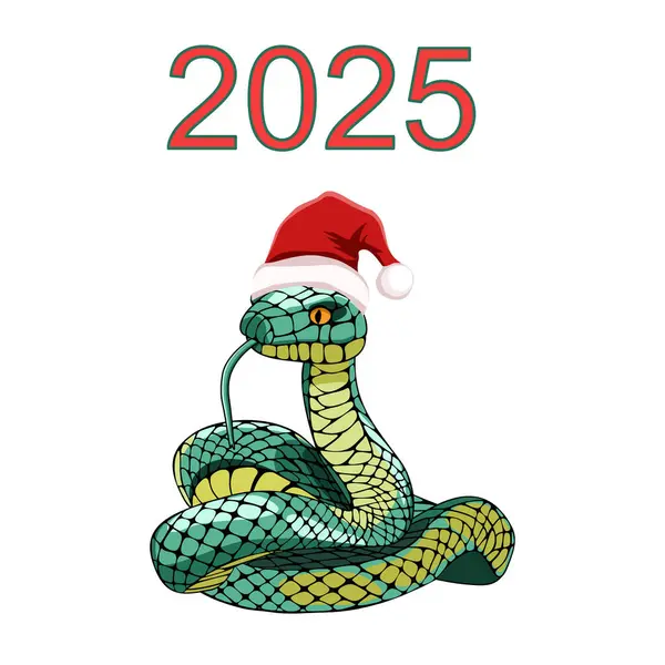 Noel Baba şapkalı yılan ve 2025 işaretli vektör çizimi