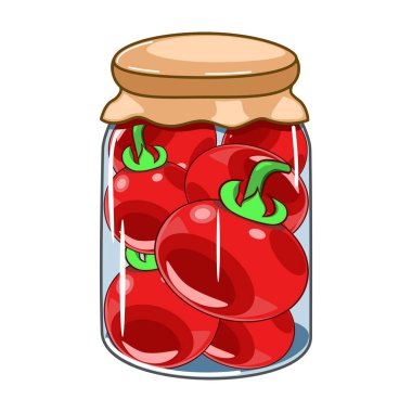 Ev yapımı terbiye edilmiş domates vektör resimli cam kavanoz.