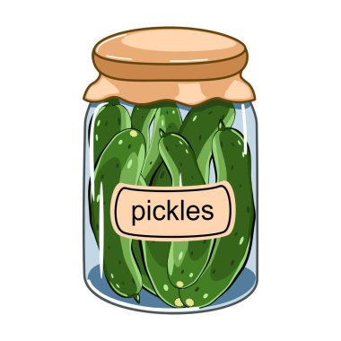 Homemade pickles cucumbers in a jar, vector illustration clipart