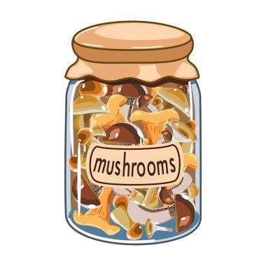 Cam kavanoz vektör çiziminde marine edilmiş mantarlar