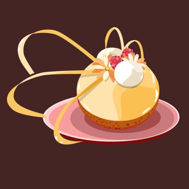 Ahududu ve çiçek vektör illüstrasyonlu modern tatlı