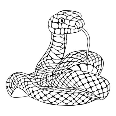 Çizim tekniği vektör illüstrasyonunda yılan. Boyama kitabı