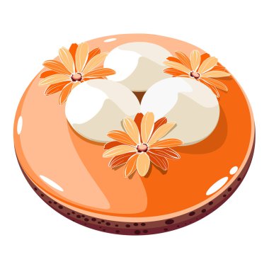 Merengue ve dekoratif çiçek vektör illüstrasyonlu turuncu pasta.