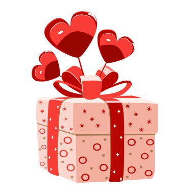 Balon vektör illüstrasyonlu Sevgililer Günü hediyesi kutusu