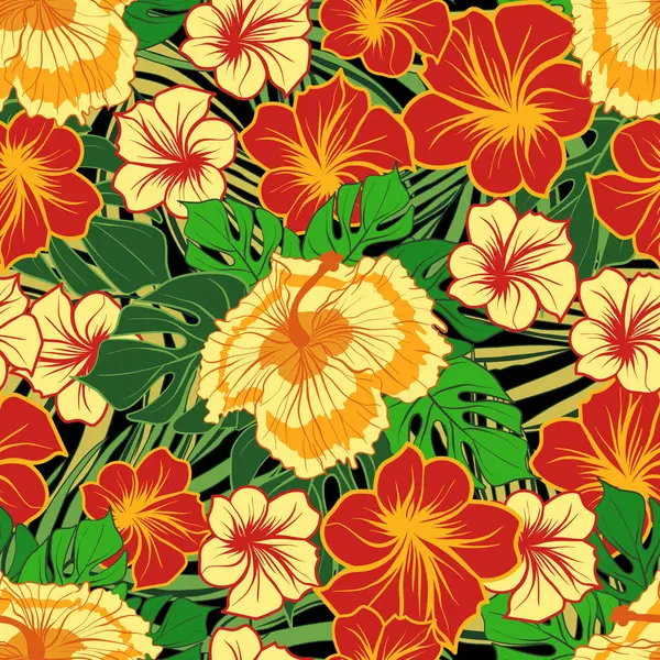 Tropikal çiçekler ve botanik desensiz vektör çizimi bırakıyor