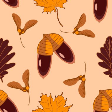 Güz ormanı meşe palamudu, akçaağaç ve meşe yapraklı dikişsiz botanik deseni