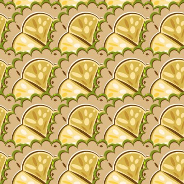 Mocambo, Theobroma meyve vektör illüstrasyonuyla kusursuz tropikal deseni dilimler.