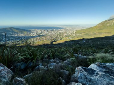 Table Mountain, Table Mountain National Park, Cape Town, Western Cape, Güney Afrika 'dan Cape Town şehri manzarası
