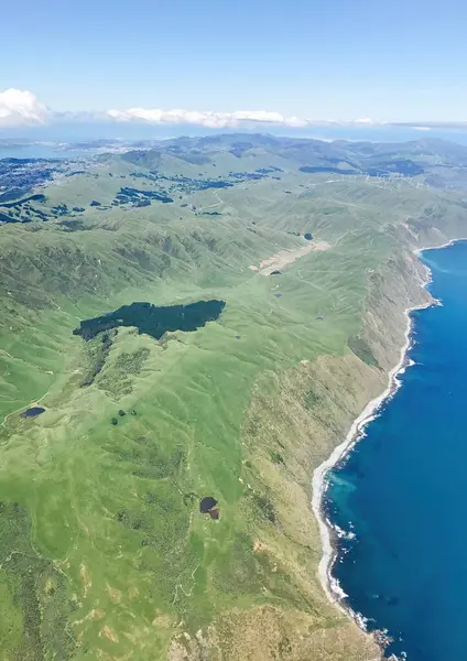 Yeni Zelanda kıyılarından bir uçağın manzarası.