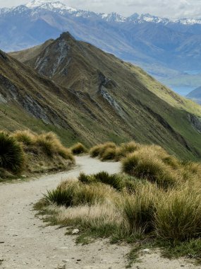 Yeni Zelanda 'daki dağların güzel bir görüntüsü, Roy' s Peak Track, Wanaka, Yeni Zelanda