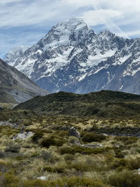 mountain view with snowy mountains and clouds, Mt Cook National Park, South Island, New Zealand