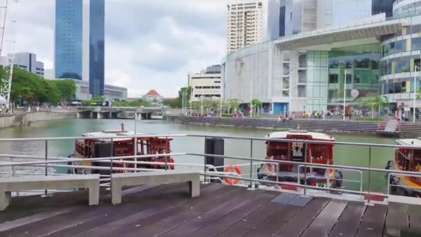 Singapore Jan 2023 Rivier Boten Aanlegplaats Singapore River Met Clarke — Stockvideo