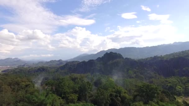 Letecký Záběr Svěží Zalesněné Oblasti Hor Kamera Letět Nízko Nad — Stock video