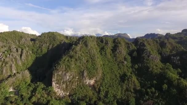 Dramatický Záběr Drone Létání Přes Zelené Vrcholky Džungle Hory Odhalující — Stock video