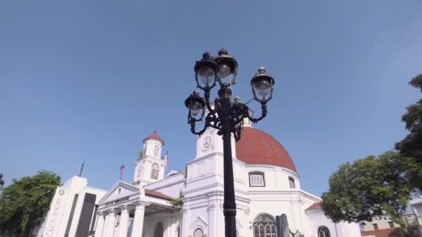Semarang Endonezya Aralık 2023 Eski Kilise Geçmişi Olan Sokak Fenerleri — Stok video