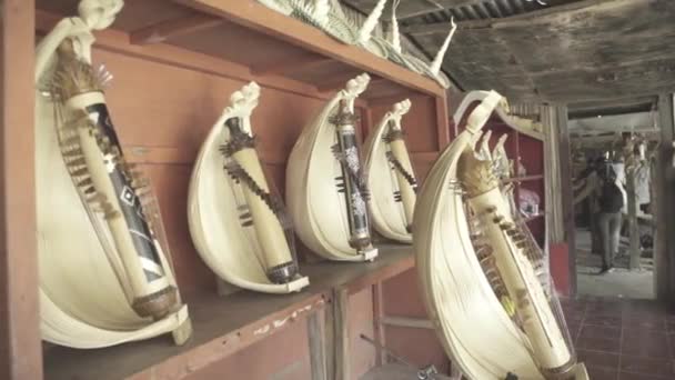 Eine Große Auswahl Sasando Souvenirladen Traditionelle Saiteninstrumente Aus East Nusa — Stockvideo