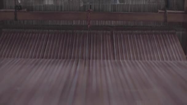 Traditional Loom Weaving Threads Working Manual Human Power — Stock Video