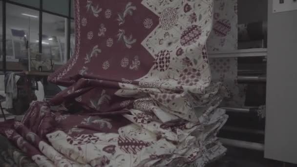 Fábrica Máquinas Impresión Batik Fábrica Textil — Vídeos de Stock
