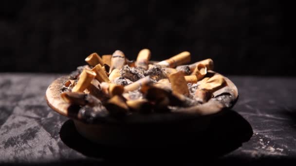 Turning Cigarettes Dirty Ashtrays Full Butts Unhealthy Habits — Stock Video