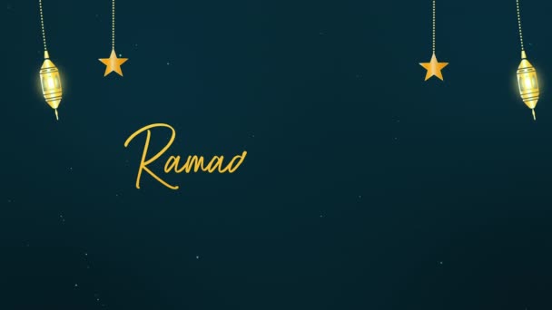 Анімація Ramadan Kareem Святкування Малювання Тексту Висячими Ліхтарями Зірками — стокове відео