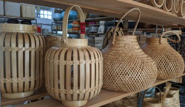 Rattan bambu ışıkları, Vintage Basket Işığı, Fixture Wicker Chandelier vitrin