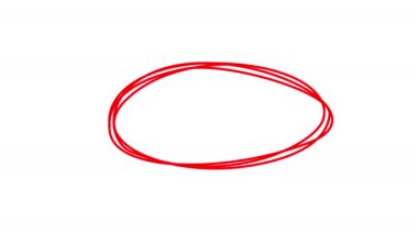 Oval çerçeve el çizimi, yuvarlak seçim, daire çizimi animasyon. Düzensiz daire çizimi. Kırmızı renk çizgisi.