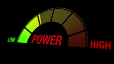 Merkezde vurgulanan POWER sözcüğüyle yeşilden kırmızıya doğru yüksek doğruluğa geçiş yapan bir gösterge göstergesi.