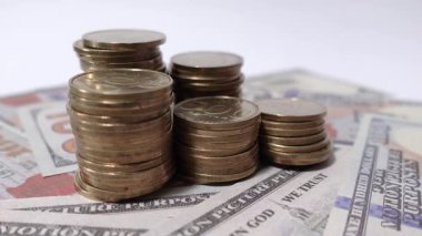 Kağıt para birimine düzgünce istiflenmiş para yığınları finans, zenginlik ve ekonomi kavramlarını sembolize eder.