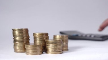 Arkaplanda Hesap Makinesi Kullanarak Bir Kişi Altını Paralar Yığını