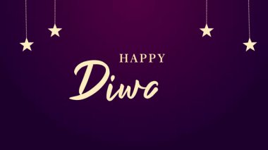 Animated handwritten Happy Diwali lettering with hanging stars, ideal for Diwali greetings, cards, and festive video titles