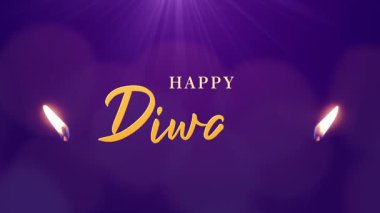 Animated handwritten Happy Diwali lettering illuminated by a glowing candle flame, set against a beautiful bokeh background creating a warm festive atmosphere