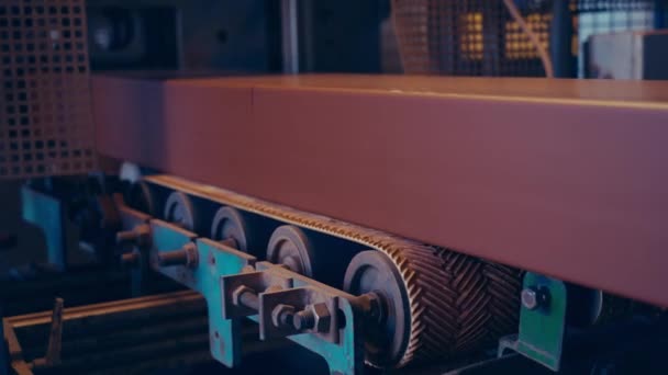 Brick Production Line Clay Mass Conveyor Belt Being Cut Bricks — Stock Video
