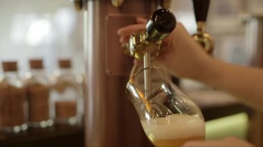 Bira bardağının içine statik bira kadehi döküldü. 1080p.