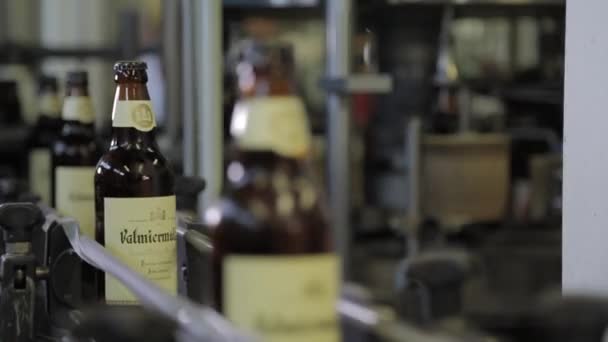 Beaucoup Bouteilles Bière Sur Ligne Convoyeur Coup Feu Verrouillé 1080P — Video