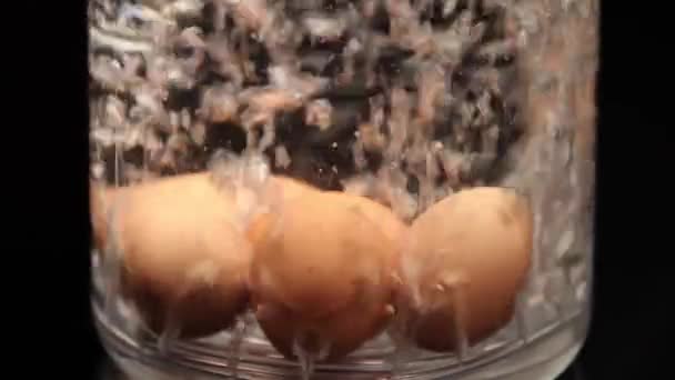 Яйца Кипят Приготовление Пищи Вода Полна Пузырьков — стоковое видео