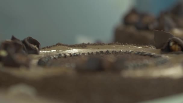 Statyczne Slow Motion Makro Shot Cukiernika Stosującego Dekoracje Składające Się — Wideo stockowe
