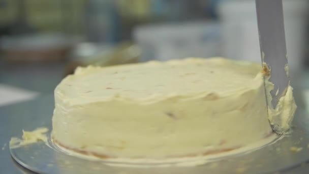 Pasta Şefinin Dönüşümlü Bir Masada Yuvarlak Şeklini Oluştururken Çekilen Statik — Stok video