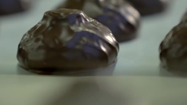 Static Lent Mișcare Macro Împușcat Bezele Proaspete Ciocolată Schimbarea Unei — Videoclip de stoc