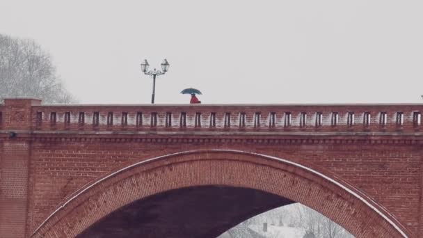 Ручная Съемка Древнего Восстановленного Моста Красного Кирпича — стоковое видео