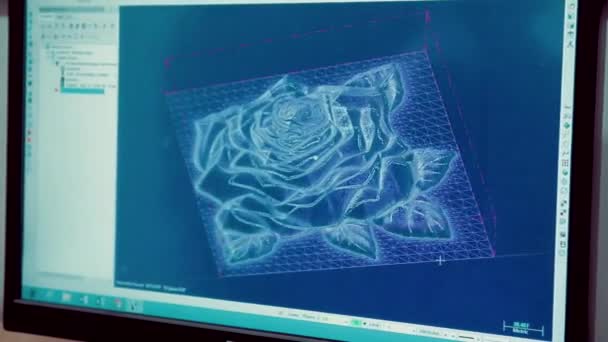 Hand Held Close Shot Three Dimensional Drawing Rose Flower Computer — Stock Video