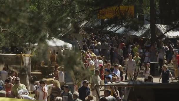 Общий Снимок Толпы Ремесленном Рынке Открытым Небом — стоковое видео