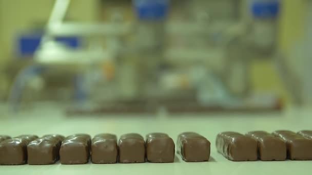 Statische Slow Motion Medium Shot Van Vers Gemaakte Chocoladerepen Een — Stockvideo