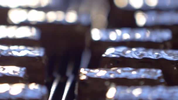 Statische Zeitlupe Makroaufnahme Von Frisch Mit Flüssigen Schokoladenbonbons Beschichteten Bonbons — Stockvideo