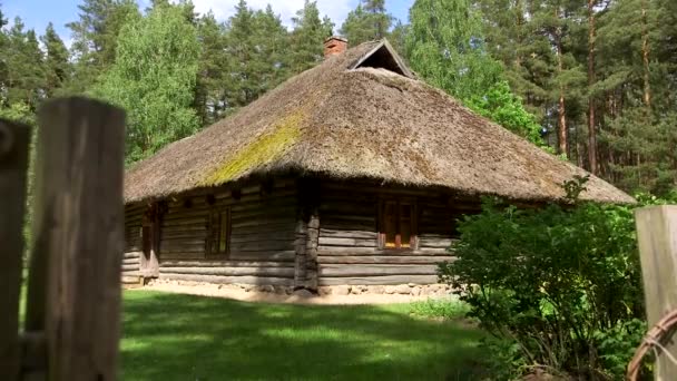 一座具有历史意义的圆木建筑的滑稽全景 — 图库视频影像